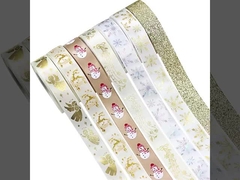 Pita Natal emas, bunga Natal, pohon Natal, busur, dekorasi, bungkus hadiah DIY,