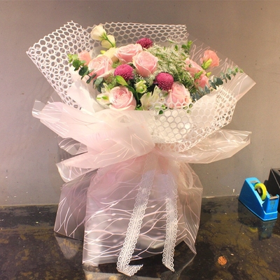 Harga yang bagus Printed Net Opp Waterproof Florist Paper 58cm X 58cm Buket Pembungkus on line