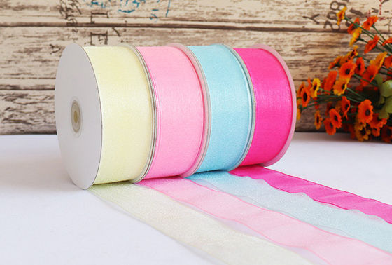 Harga yang bagus 4cm benang salju dengan pita benang mutiara transparan dengan pita pernikahan grosir bunga terikat pita on line