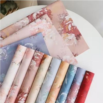 Harga yang bagus Kertas bungkus bunga gaya Korea Vintage Rose Oil Painting Pattern Tissue Paper on line