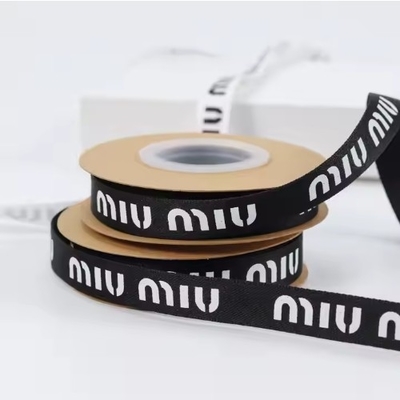 Beli Percetakan Logo Khusus 13mm Grosgrain Ribbon Roll dalam Hitam Putih untuk Bunga Botol online manufacture