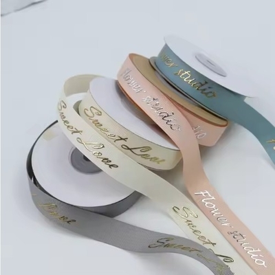 Beli Disesuaikan Grey mengkilap 3D Foil Pencetakan Polyester Grosgrain Ribbon untuk kemasan hadiah online manufacture
