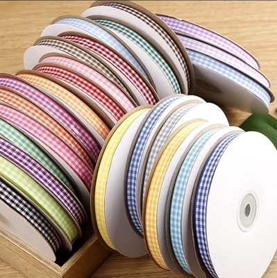 Harga yang bagus Custom Colorful Tartan Grid Gingham Polyester Woven Plaid Stain Ribbon Untuk Pengemasan Pengemasan Grosir on line