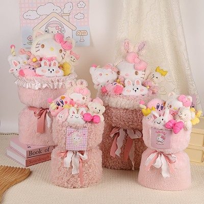 Harga yang bagus Hadiah Delu Gypsophila Boneka Buket Perhiasan Ulang Tahun Gadis Dipenuhi Hewan Bunga Buket on line