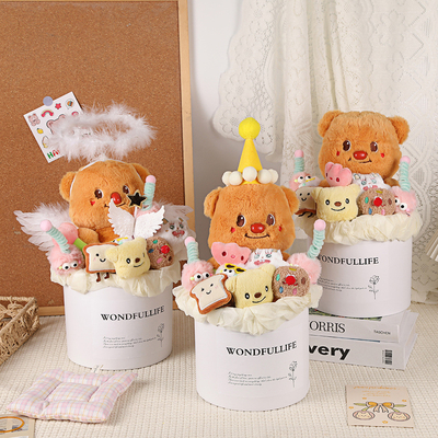Harga yang bagus Kuning krim tangan memegang boneka karangan bunga kelulusan beruang pot liburan hadiah pacar ulang tahun hari valentine cina tangan memegang hadiah bunga on line