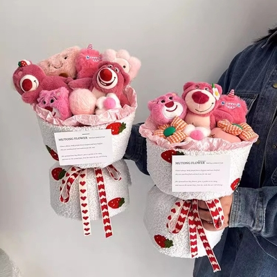 Beli Karikatur Strawberry Bear Doll Bunga Buket Strawberry Bear Bunga Buket untuk Pacar sebagai Boneka Bunga Buket pada Festival Qixi Hari Valentine untuk Pengakuan Lulusan online manufacture