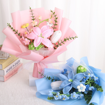 Beli Hadiah Hari Ibu lintas batas ulang tahun bunga mawar rajutan wol rajutan simulasi bunga bunga lili online manufacture