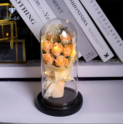 Beli Grosir Pabrik Ins buatan LED Bunga hiasan Ulang Tahun Kaca Kubah Bunga mawar Buket Hari Valentine Kualitas Sabun mawar online manufacture