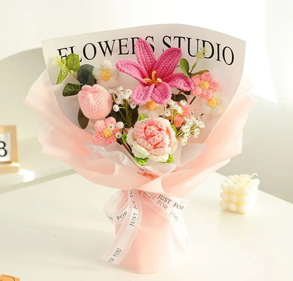 Beli Sudah dibuat buatan tenunan Biru Bunga Bunga Rose Crochet untuk ulang tahun hadiah Hari Valentine online manufacture