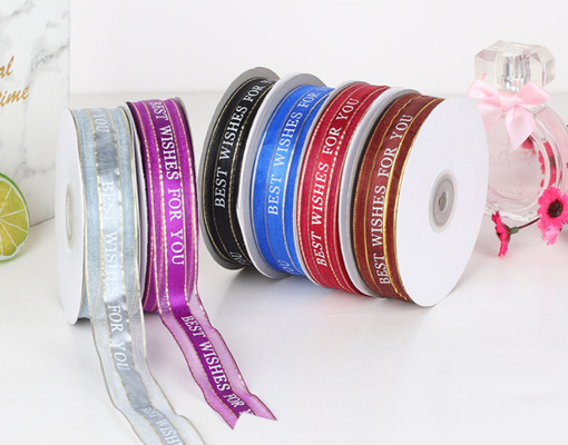 Beli Empat benang emas, satin border, pita sutra, surat cetak, harapan terbaik untuk Anda, kotak kue, bunga segar, baking, pita tenunan online manufacture
