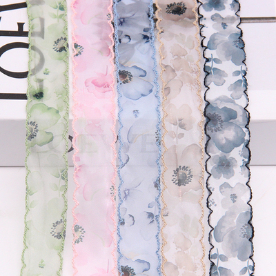 Harga yang bagus Tempat produsen 2.5-5cm double ear lace chiffon printed ribbon gaya cina aksesoris rambut headdress DIY ribbon sutra on line