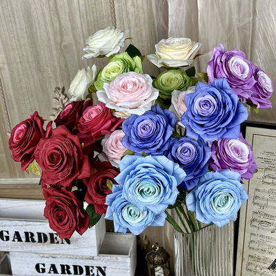 Beli Tiga ribu imitasi mawar berlapis buket bunga asli dan palsu untuk pernikahan, hiasan bunga sutra buatan kelas atas, dekorasi ruang tamu pembuatan online