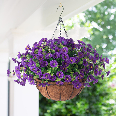 Harga yang bagus Pagi kemuliaan bunga buatan dipasang di dinding hanging basket outdoor taman halaman dekorasi teras dapat disesuaikan dan dikombinasikan on line