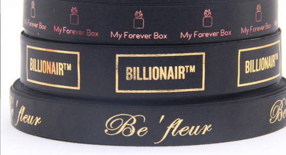 Beli Ribbon hadiah hitam 2cm produsen dengan kemasan foil emas mawar, dicetak dengan huruf dan logo, foil foil foil datar online manufacture