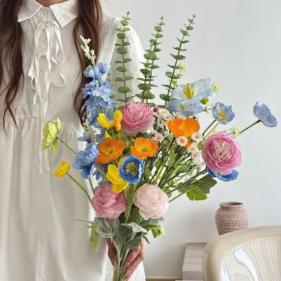 Beli Bola bordir, mawar, bunga simulasi, karangan bunga palsu, dekorasi ruang tamu, fotografi musim kelulusan, alat foto karangan bunga genggam pembuatan online