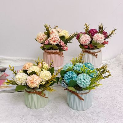 Beli Grosir bunga buatan, tanaman hortensia pot, barang dekoratif untuk ruang tamu dan ruang makan, bunga buatan, tanaman hijau, tanaman pot dan dekorasi meja pembuatan online