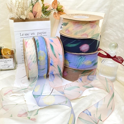 Harga yang bagus Baru Online Korea Ribbon Tulip Salju Sutra Ribbon Bunga Kemasan Aksesoris Rambut Busur Pakaian Ribbon Bunga Sepatu on line