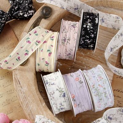 Beli Aksesori Rambut Penggunaan Poliester Dicetak Floral Edging Headband untuk Pita Busur DIY Kotak Hadiah Topi Jerami Pengemasan Tali pembuatan online