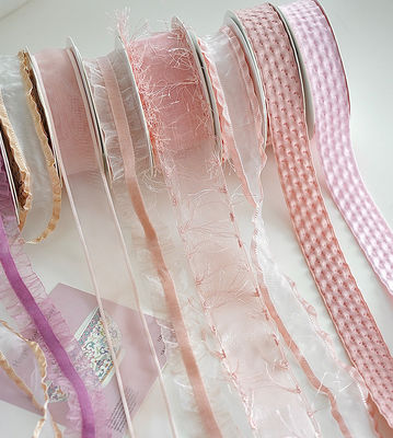 Beli Kain Ribbon Bunga Buket Tali untuk Baking DIY buatan tangan bunganya bunganya Ribbon lembut Pink Ungu Seri 4cm/10m pembuatan online