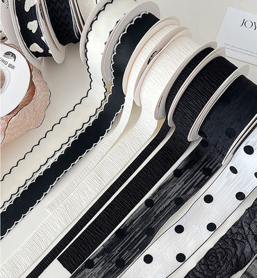 Beli Tali Buket Bunga Pita Seri Hitam Putih Poliester untuk Aksesori Rambut DIY Buatan Tangan Pita pembuatan online