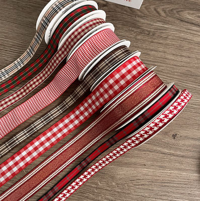 Beli Gaya Inggris Dasi Natal Ribbon Plaid Bunga Buket Eco-friendly Kain Pita buatan tangan Bunga DIY Bahan kemasan hadiah pembuatan online