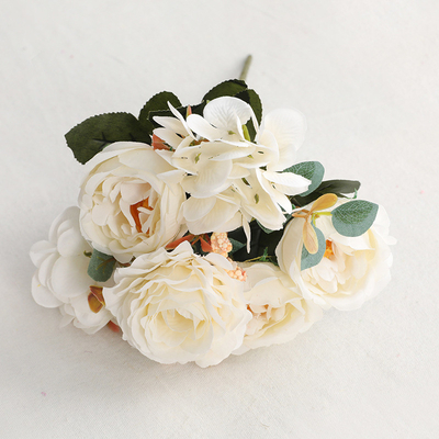 Beli Simulasi buket mawar gagang kecil bergaya Eropa, bunga palsu, dekorasi rumah ruang tamu, simulasi buket 6 hydrangea, mawar kembang sepatu online manufacture