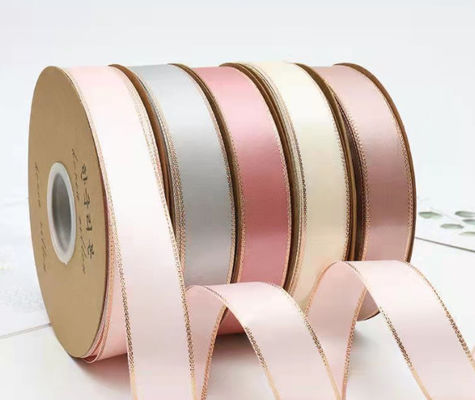 Beli Handmade Bow dan Gold Border Ribbon Dekorasi pada High Tenacity Double-Sided Polyester Belt untuk Baked Bunga Gift Packaging pembuatan online