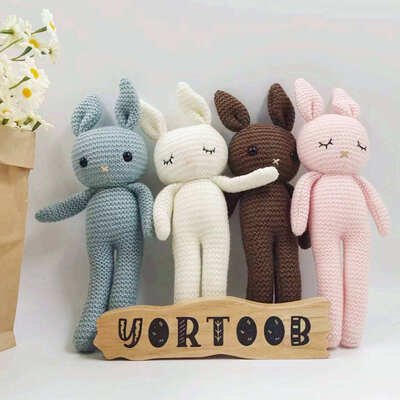 Beli Grosir Knitted Cute Baby Comfort Doll Kelinci Crochet Animal Toy Handmade Amigurumi Kelinci Plush Toy pembuatan online