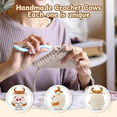 Beli Mini Positive Crochet Sapi buatan tangan Cute Kawaii Dipenuhi Hewan Menggalakkan Pesan Lucu Dukungan Emosional Buddy Terinspirasi Kawaii pembuatan online