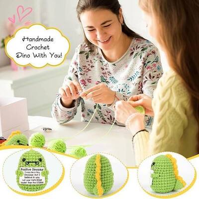 Beli Hot Sale Positive Energy Dinosaur Short Plush Knitted Doll Emotional Comfort Cartoon Hewan Handmade Crochet Ornaments 31cm-50cm pembuatan online