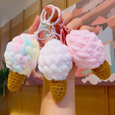 Beli Boneka Mewah Hewan Rajutan Tangan Benang Katun Rajutan Es Krim Hadiah Kecil Super Lembut Liontin Gantungan Kunci Boneka Mesin Klip Indah pembuatan online