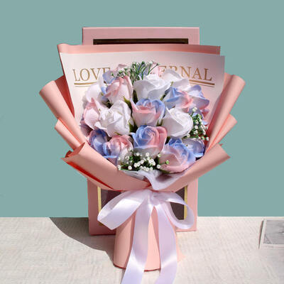 Beli Delapan Belas Buket Bunga Sabun Mawar Biru Es Realistis Hasil Akhir Premium Modern Hadiah Hari Valentine Sempurna untuk Istri Romantis pembuatan online