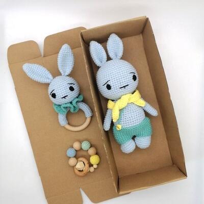 Beli 100% Mainan Kelinci Rajutan Buatan Tangan Boneka Amigurumi Boneka Hewan Rajutan Mainan Gigi Bayi Kelinci pembuatan online