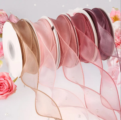 Harga yang bagus 10 Yard Roll Sutra Organza Renda Bunga Fishtail Pita 40 Mm Lebar untuk Hadiah on line