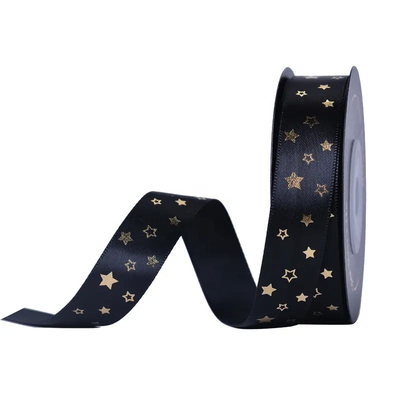 Harga yang bagus FAMOUS Black Gilding Custom Silk Ribbon Printed For Logo Gifts Tapes Webbing Grosir on line