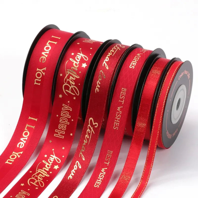 Harga yang bagus Red Double Face Satin Grosgrain Printed Ribbon Pembungkusan Natal Hadiah on line