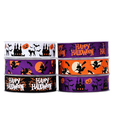Harga yang bagus Grosgrain Printed Halloween Ribbon With Logo Untuk Hadiah Membungkus Pesta Dekoratif on line