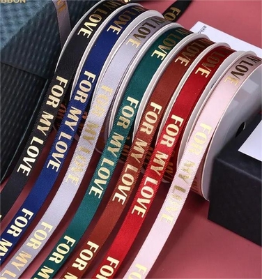 Harga yang bagus Disesuaikan poliester foil emas cetak satin pita untuk hadiah kotak kemasan 9mm on line
