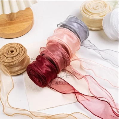 Harga yang bagus Warna Organza Ribbon Roll Dekorasi Hadiah Warp Glitter Wire Ribbon Sutra Untuk Bunga Hadiah Pengemasan DIY Aksesoris on line