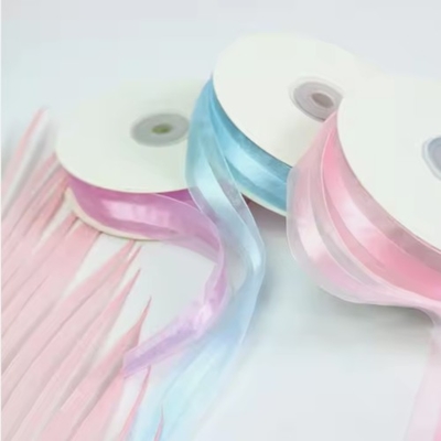 Harga yang bagus Polyester Double Face Organza Ribbon Roll 1 Inch Lebar untuk Wedding Craft Hadiah Bow on line