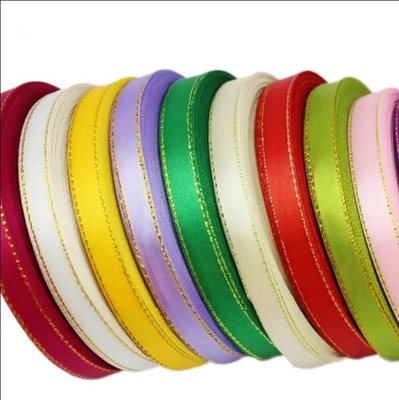 Harga yang bagus High Tenacity Satin Ribbon Pink Golden Edge Ribbon Grosir Pembungkusan Hadiah Ribbon on line