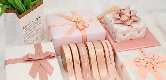 Harga yang bagus High Tenacity Gift Wrapping Satin Ribbon dengan Custom Printed Logo dan Rose Gold Foil on line