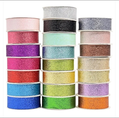 Harga yang bagus Natal Polyester Sparkle Green Glitter Ribbon Untuk Pembungkusan Hadiah Dengan Warna Disesuaikan on line