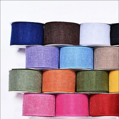 Harga yang bagus Wire Burlap Ribbons Roll untuk Gift Wrap dalam 63mm 10yards Paket Ukuran 10X10X10 cm on line