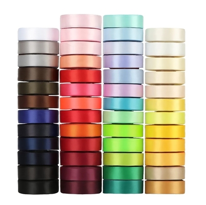 Harga yang bagus 196 Warna Rainbow Ribbon Single Double Face 100% Polyester Satin Wrap Ribbon Roll on line