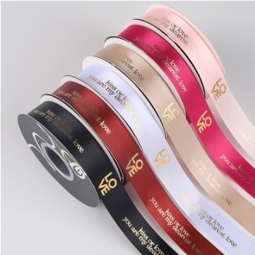 Harga yang bagus Ribbon Polyester Inggris Bunganya Kemasan Ribbon untuk DIY Buket Dekorasi 2,5 cm Cinta Gold Stamping on line