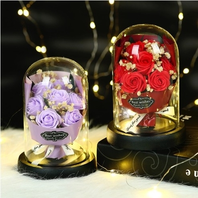 Harga yang bagus hadiah hari valentine untuk pacar praktis sabun kreatif rose glass cover ornamen canggih abadi bunga gadis ulang tahun on line