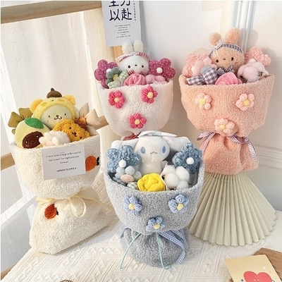 Harga yang bagus 30x48cm Woolen Exquisite Cartoon Kuromi Plush Doll Bouquet Gaya Harum Kecil Qixi Hari Guru Doll Kecil Gift Tas Set on line