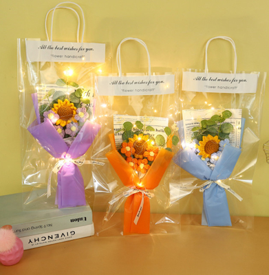 Harga yang bagus 25x45cm Sunflower Simulasi Benang rajutan Arrangement Bunga on line