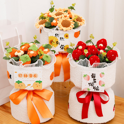 Harga yang bagus Handmade Knitted Flower Bouquet Hadiah Ulang Tahun untuk Valentine / Natal Hadiah untuk Pacar & Best Friends on line